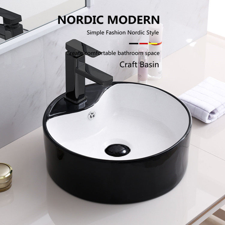 Nordic Type Terrace Basin Round Washbasin Makeup Room Balcony Ceramic Washbasin Small Size Black Wash Basin