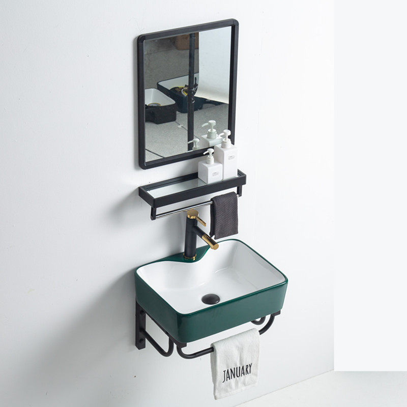 Dark green small apartment type wall-mounted wash basin bathroom cabinet combination washbasin pool balcony mini wall hanging washbasin