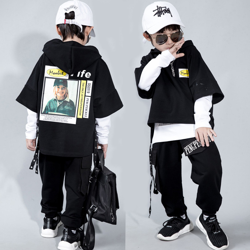 hiphop hip hop boy hip hop dance suit Long sleeve children's practice suit spring and autumn sweater three-piece set tide treasure catwalk clothing