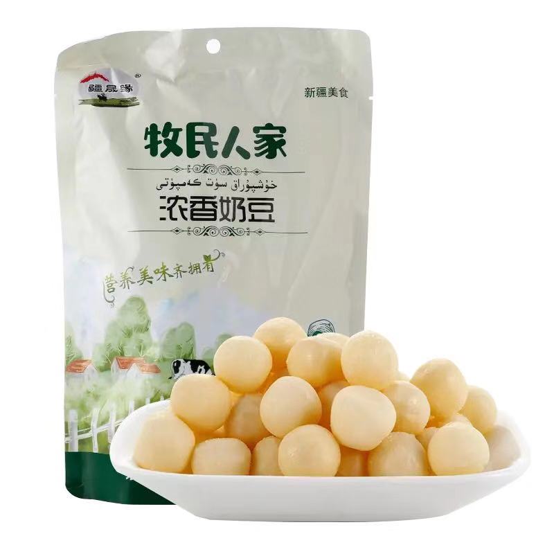 Xinjiang Xinjiang Shengyuan herdsmen's family fragrant milk beans 225 grams sandwich milk fudge cheese Milk soy milk ball snacks