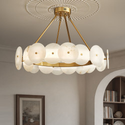 French-Style Light Luxury Marble Living Room Chandelier, Circular Designer Model, Mid-Century Style Song Aesthetic Dining Room and Bedroom Lighting Fixtures