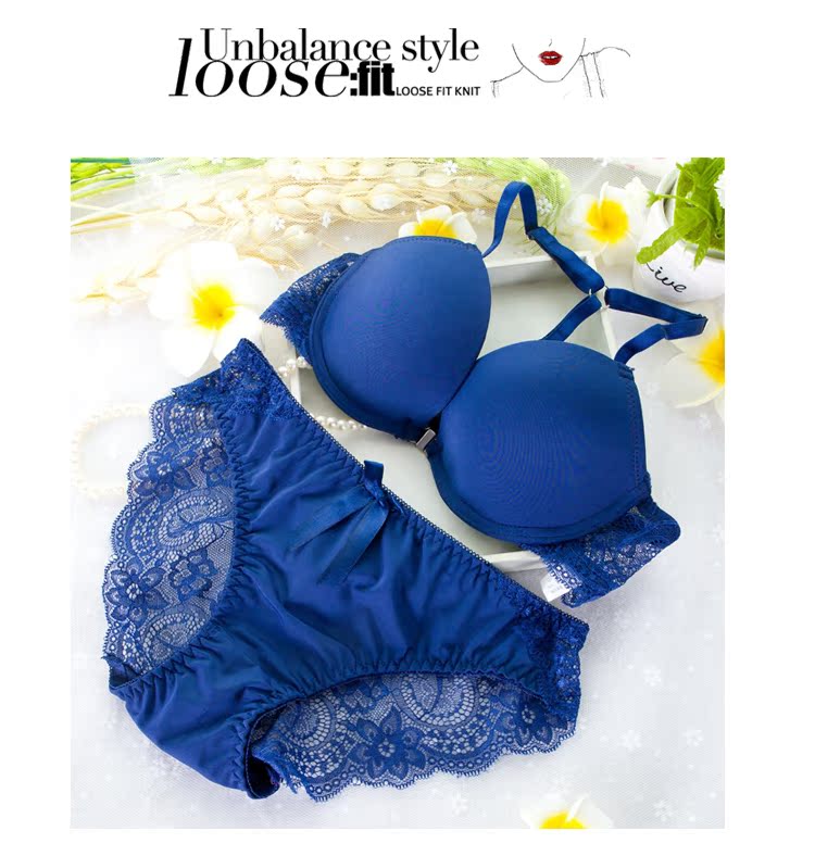 Khóa trước áo ngực siêu tập hợp sâu V bra set Y-type làm đẹp lưng nữ ren gợi cảm đồ lót dày cô gái phù hợp đồ bơi nữ