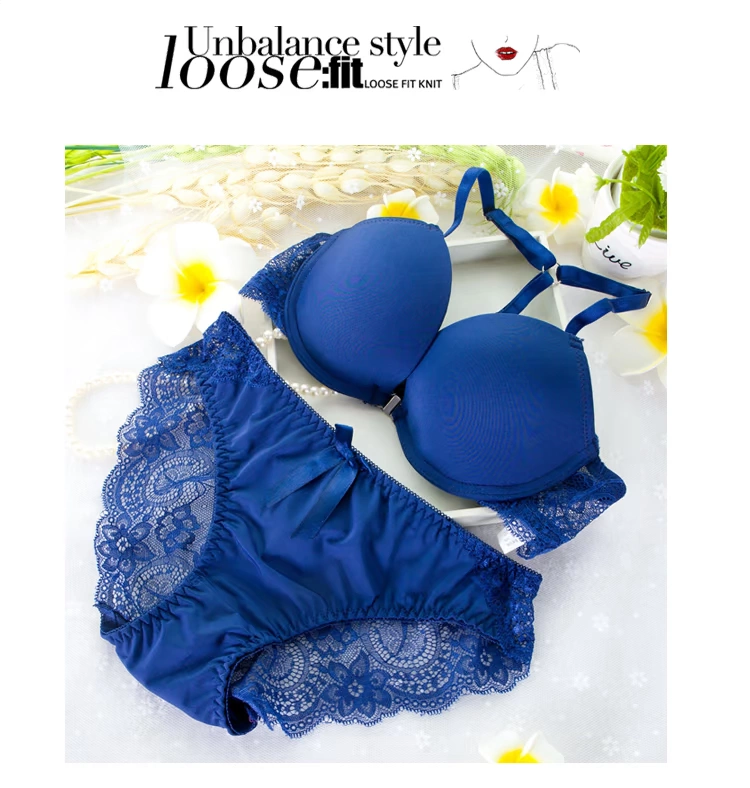Khóa trước áo ngực siêu tập hợp sâu V bra set Y-type làm đẹp lưng nữ ren gợi cảm đồ lót dày cô gái phù hợp đồ lót nữ