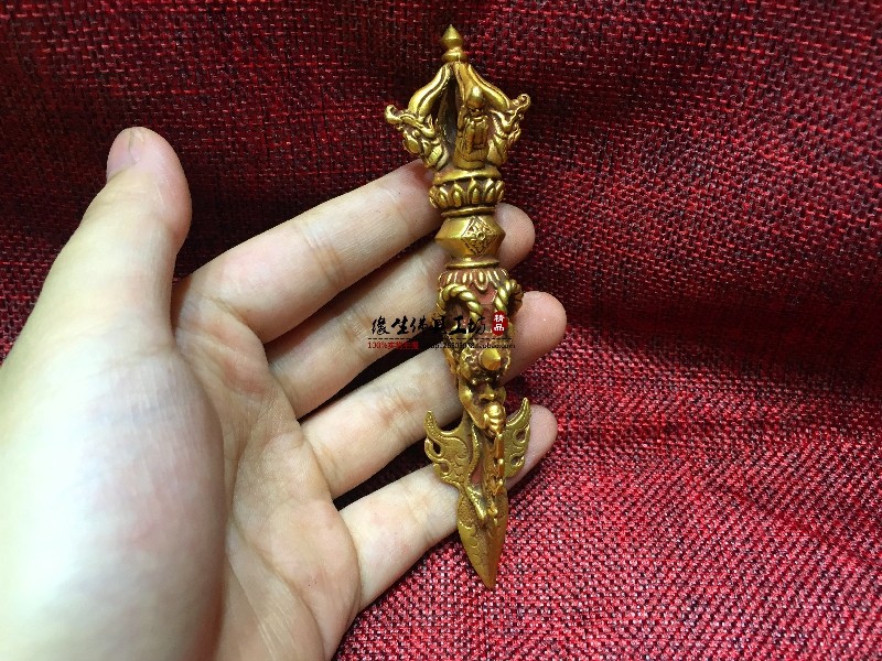 Edge Life Buddha Nepal Pure Handmade Copper-Gold All-Limelight Gold Dragon Head King Diamond Pestle