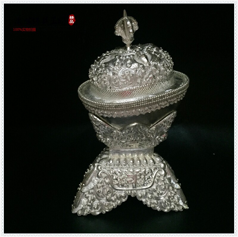 Edge life Buddha Buddhist debater Nepal handmade pure silver Entrust Ba Bowl Gaba height 23cm