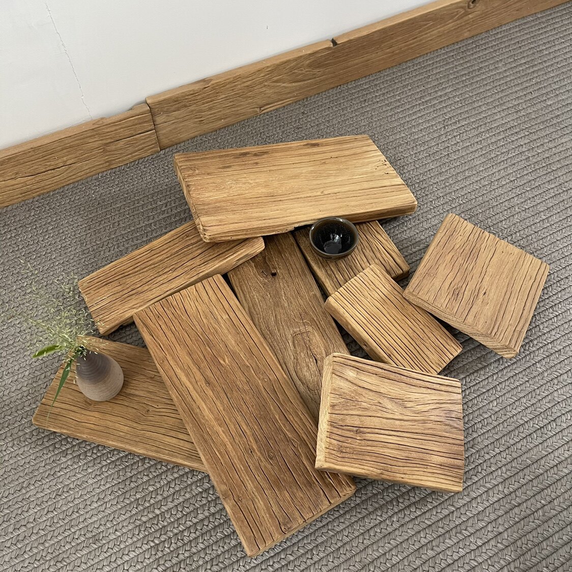 Old elm, old door panel, old wooden board, weathered tea tray, wall decoration board, bar panel, desktop board, ladder stepping board