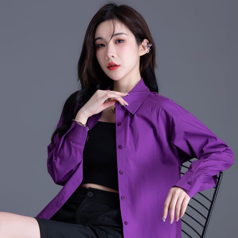 Petite Purple Shirt 2026 New Style Base Shirt for Women Autumn and Winter Design Sense Niche High-End Top Jacket