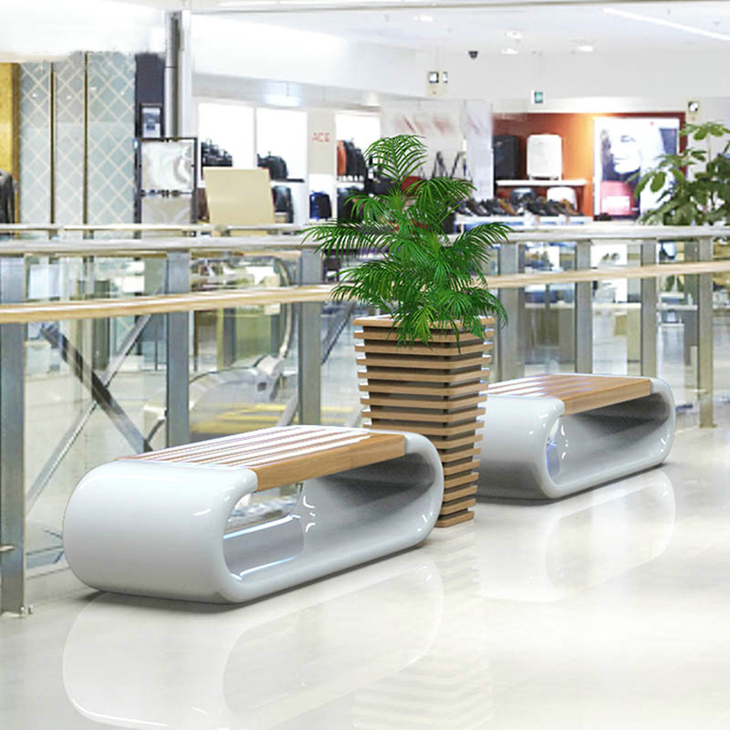 Fiberglass Leisure Chair Ring Hollow Seat Commercial Meichen Hotel Creative Wood Grain Shopping Mall Public Rest Stool