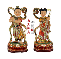 Haixin buddha resin FRP Dunhuang color Buddha statue Golden boy Jade girl good fortune boy dragon girl 8 inches