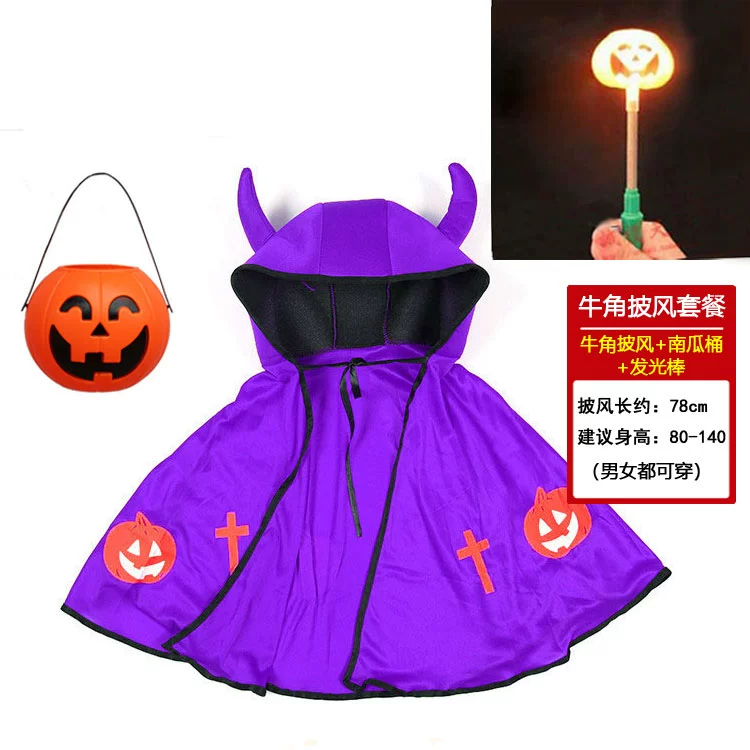 Halloween Trẻ Em Trang Phục Quỷ Sừng Áo Choàng Bé Trai Cos Phù Thủy Nhỏ Trang Phục Trang Phục Trang Phục