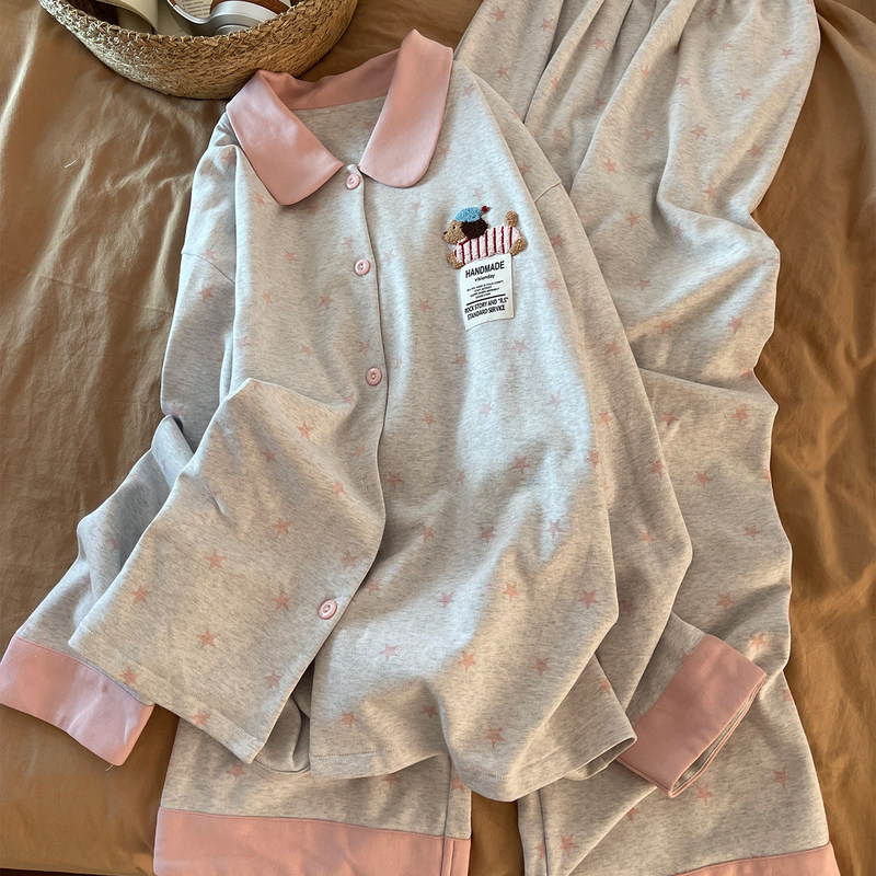 Women's Autumn Long-Sleeve Pure Cotton Plus-Size Thin Cardigan Pajamas, Suitable for Outerwear, New 26-Style Gray and Pink Dog Print Set Loungewear Women's Autumn Long-Sleeve Pure Cotton Plus-Size Thin Cardigan Pajamas, Suitable for Outerwear, New 26-Style Gray and Pink Dog Print Set Loungewear