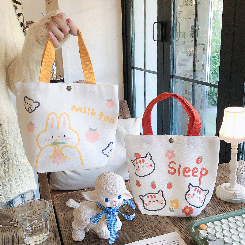 Japanese ins lazy wind portable canvas bag student large capacity cute casual simple hand carry small bag girl