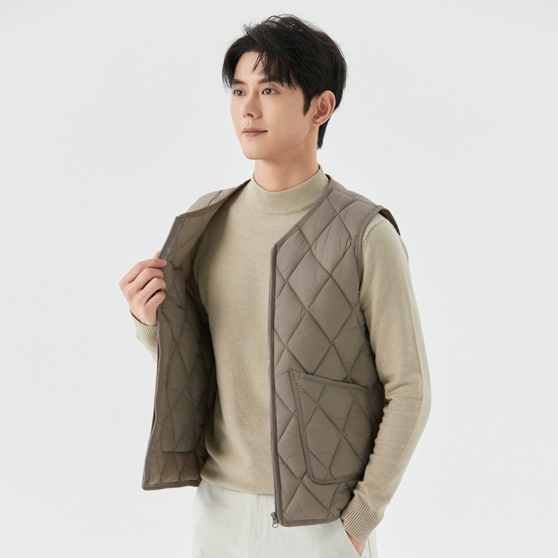 New Autumn and Winter Zippered down Cotton Vest for Men, Lightweight with Large Pockets, Student Base Layer, Warm Short Vest