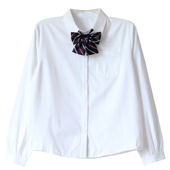 Dai high school student JK uniform basic long-sleeved shirt pointed collar round collar pill placket white shirt female cotton class uniform student