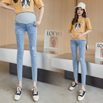 Pregnant Woman Jeans Spring Autumn Outwear Net Red New Pregnant Woman High Waist Toting Belly Elastic Small Leggings Jeans Pencil Pants