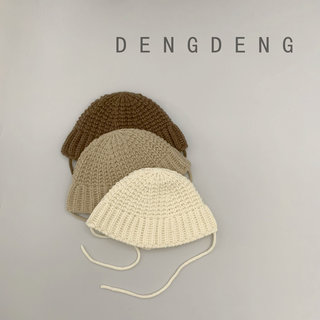 Children's Maillard Knitted Hat for Boys and Girls in Autumn and Winter Korean Style Warm Woolen Hat Baby Thin Strap Fisherman Hat Basin Hat
