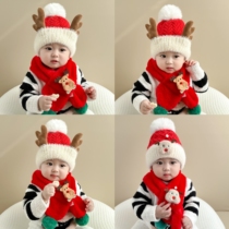 Childrens hat scarf glove set infant and toddler New Years Christmas hat for boys and girls winter warm red ear protection hat