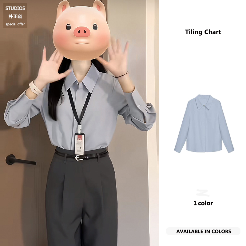 ブルーシャツレディース秋新作通勤面接プロ着用トップスフォーマル公務員仕事用長袖シャツ