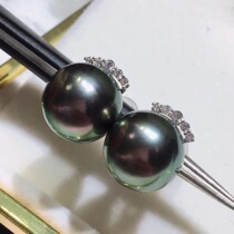 Must-enter eyelashes natural seawater Tahitian black pearl earrings High quality 18k gold peacock green earrings small bulb
