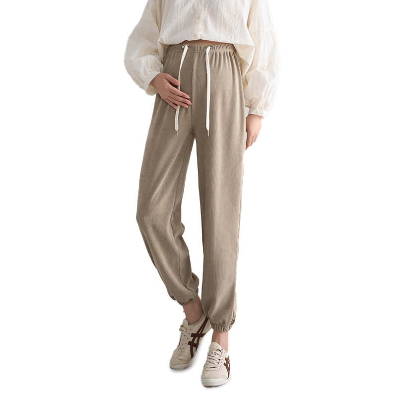 
October Mom Maternity Sport Pants 2025 New Spring and Autumn Outdoor Striped Loose Drawstring Belly Pants Spring Clothes
