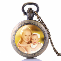 Medium retro flip pocket watch necklace student hanging watch custom photo Children men and women quartz watch gift
