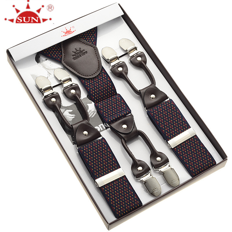 Sun Brand Men's Suspenders, Men's Suspenders with Six Clips, Suspenders for Plus-Size Adults, Extended Elastic Suspenders with Clip-On Fasteners