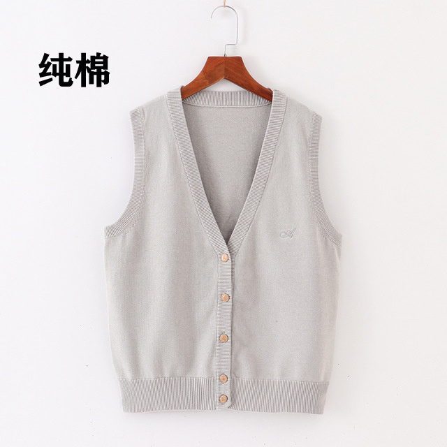 Pure Cotton Knitted Cardigan Women's Sleeveless Vest Waistcoat Jk Uniform All-Cotton Loose Large Size Student Sweater Pure Cotton Knitted Cardigan Women's Sleeveless Vest Waistcoat Jk Uniform All-Cotton Loose Large Size Student Sweater