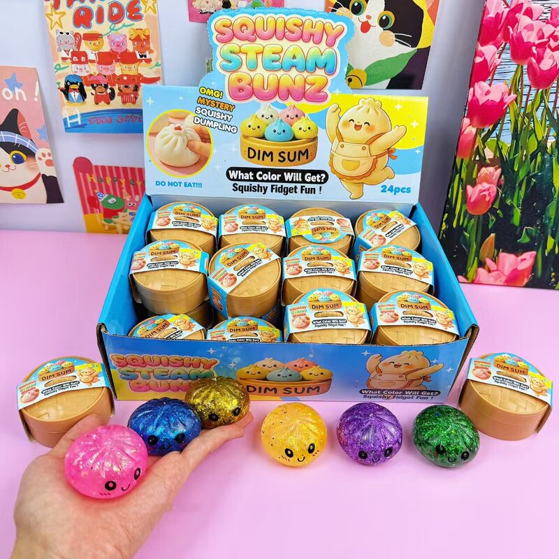 5.5cm Whole Box of 360 Unicorn Gold Powder Gel Squishy Toys, New Stress Relief Toy, Bun Squishy Blind Box
