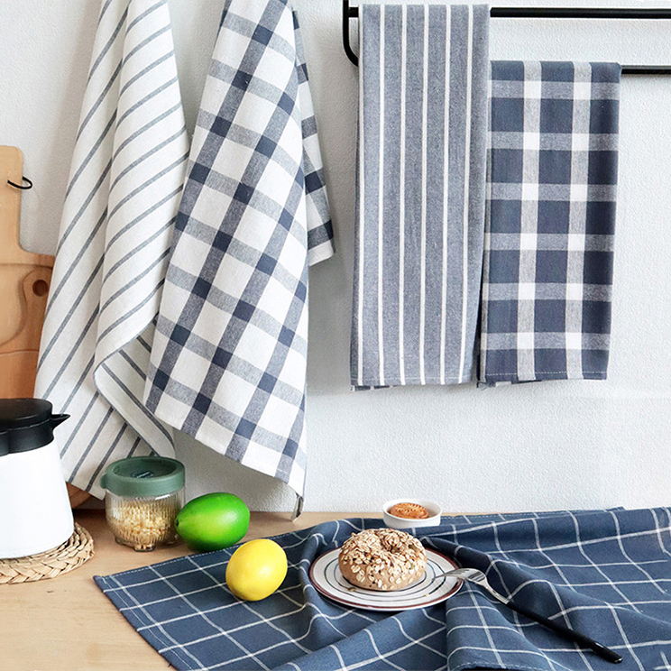 Kitchen Towels Simple Cotton Yarn-Dyed Kitchen Towels Napkins Tea Towels Multi-Purpose Towels Cleaning Cloths Table Mats