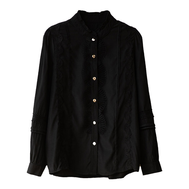 Long-sleeved shirt women's spring and autumn new large size loose and thin temperament all-match casual bottoming embroidered foreign style chiffon shirt