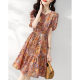 Short-sleeved printed dress women's summer new Korean style fashion temperament bohemian style waist slimming a-line skirt