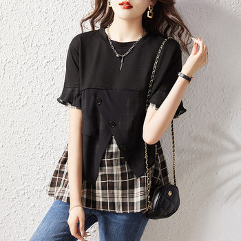 Fake two-piece short-sleeved T-shirt women's summer new European station loose and thin all-match casual women's top T-shirt