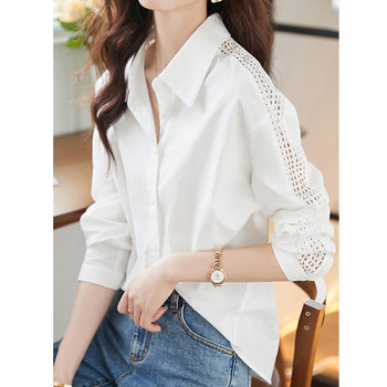 Design sense long-sleeved shirt women's spring and autumn new Korean fashion niche temperament hollow elegant all-match women's shirt