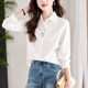 Simple white shirt women's spring and autumn new Korean style fashion all-match kitten embroidery slim long-sleeved women's shirt