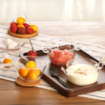 Japan-style Transparent Salad Bowl Microwave Oven Steamed Chicken Egg Spoon Creative Double Ear Heat Resistant Glass Home Cute Dessert