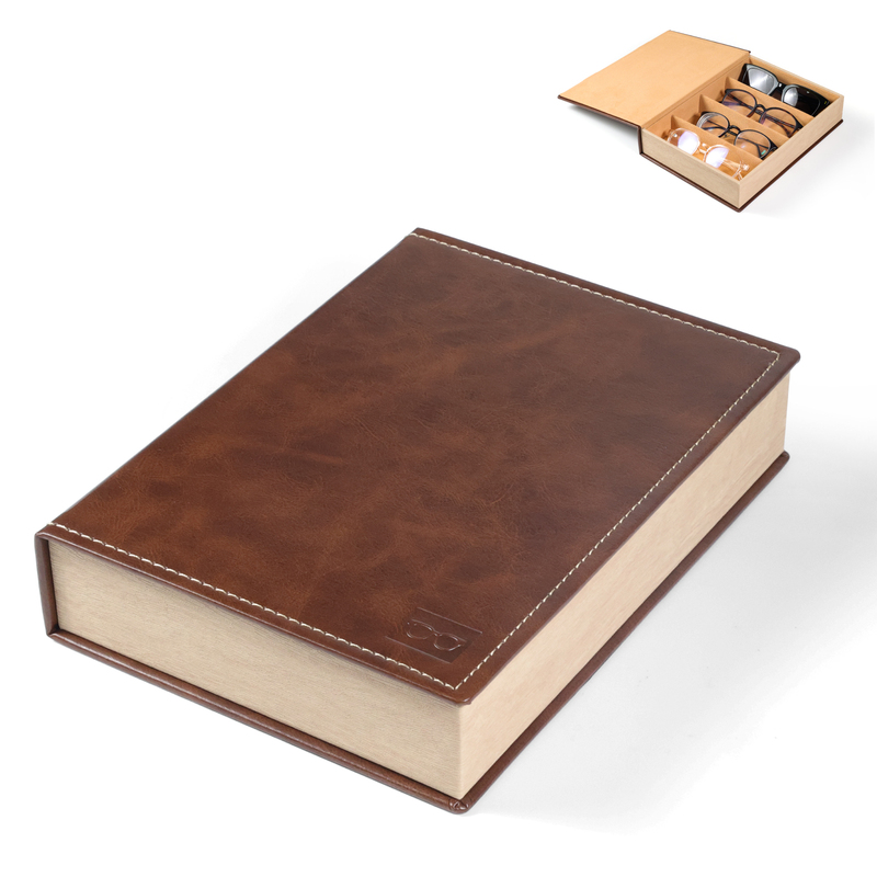 Purely Handmade High-End Pu Leather 4-Compartment Storage Box for Myopia Glasses, Sunglasses, and Sunglasses, Multi-Compartment, Large Capacity, for Travel Use