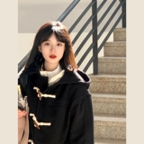 Демисезонное длинное черное шерстяное пальто, куртка