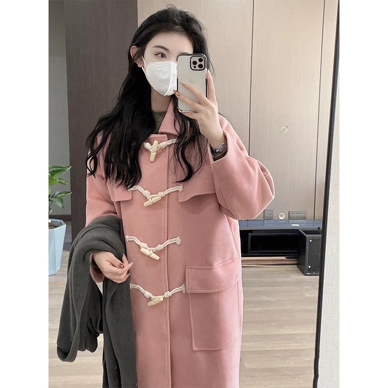 The horn button fur coats women 2021 Winter new small sub medium long version of the sub-big coat thickened Herbenwind