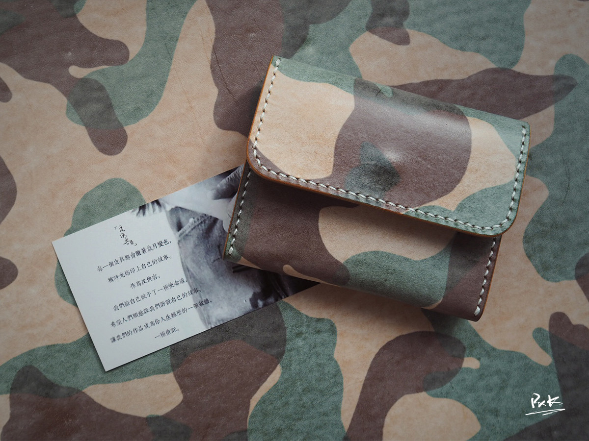 Leather chivalrous PXK-flip zipper small wallet Italian rub wax camouflage vegetable-tanned cowhide handmade