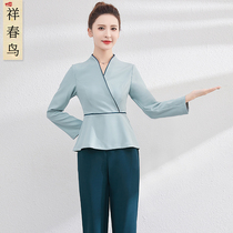 Beauty salon overalls female autumn and winter new high-end Chinese medicine health center Spa foot bath technician uniform long sleeve suit