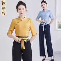 High-end beautician beauty salon overalls female 2021 spring and summer new foot massage technician health club short sleeve overalls