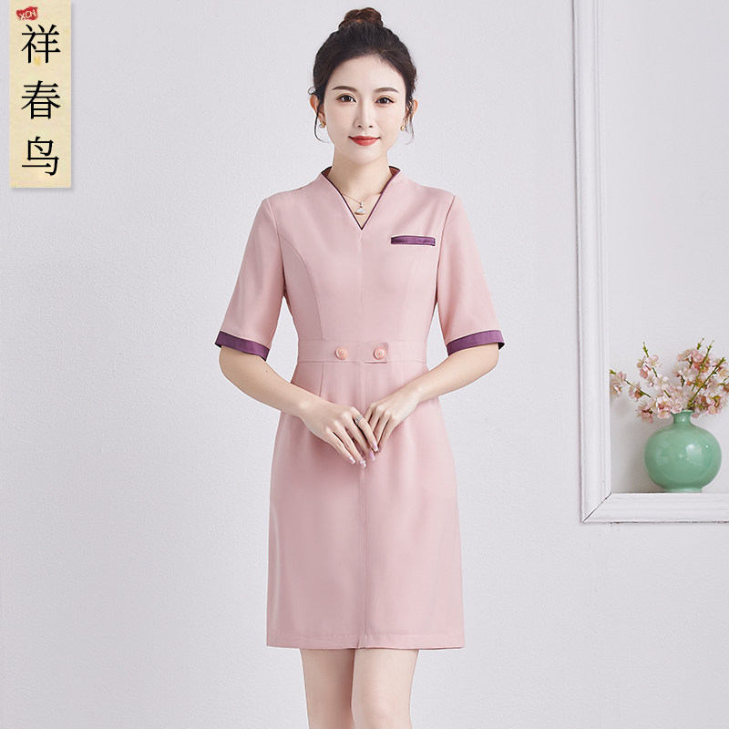 Auspicious spring bird beautician work clothes women's foot bath dress spring and autumn new high-end hotel spa technician uniform