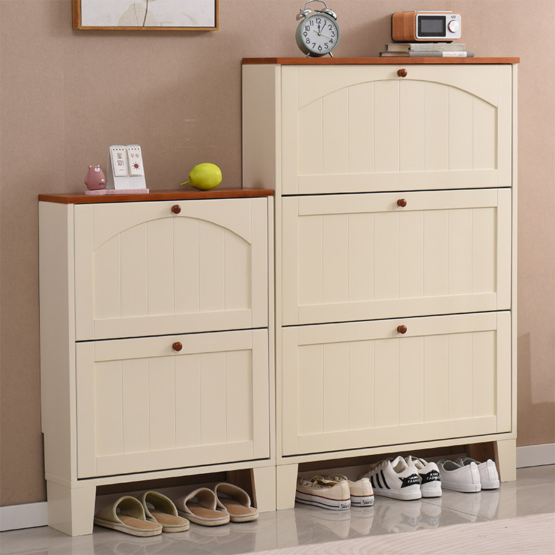 Tipping bucket shoe cabinet solid wood household ultra-thin 17CM living room simple modern small apartment entrance door shoe cabinet