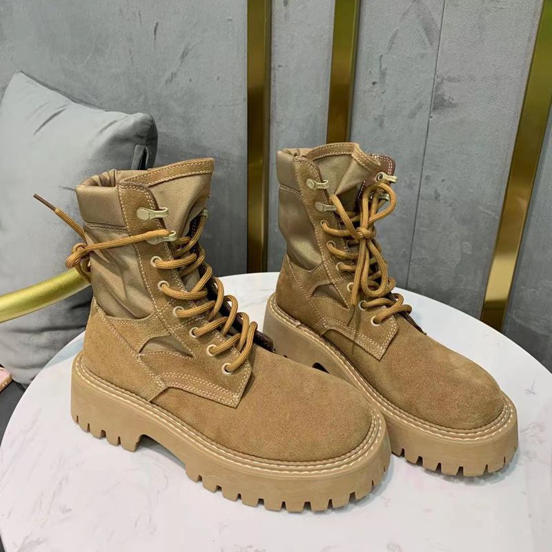 European Style Martin Boots for Women, Brown Suede Desert Boots, 2025 Autumn New Thick-Soled British Style Motorcycle Boots, Trendy