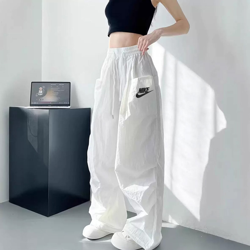 Nike Nike Women's Pants Korean Style White Ice Silk Quick-Dry 2026 Summer New Large Size Casual Wide-Leg Cargo Pants