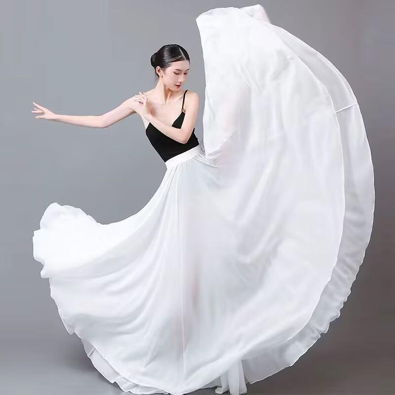 720-Degree Large Swing Skirt Double-Layer Chiffon Dance Costume White Skirt Classical Dance Modern Dance Half-Length Skirt Performance Costume for Women 720-Degree Large Swing Skirt Double-Layer Chiffon Dance Costume White Skirt Classical Dance Modern Dance Half-Length Skirt Performance Costume for Women
