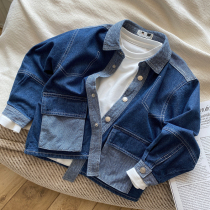 Boy Spring Saison dautomne Denim Jacket 2024 New Children Turtleneck Blouses CUHK Boy Fried Street Casual Chucklea