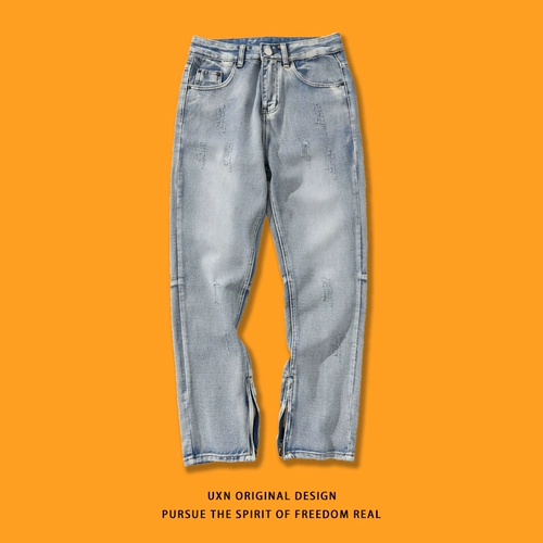 Трендовые хлопковые синие штаны с молнией, джинсы