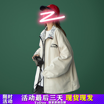 Stand-up collar zipper tooling jacket on both sides 2021 new womens autumn and Korean loose printing jacket baseball suit