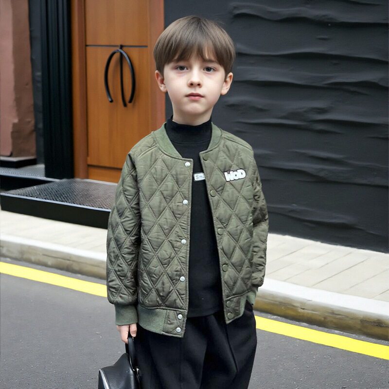Boys' Short, Lightweight, Quilted Autumn and Winter Jacket, Children's Clothing, Handsome and Versatile Baseball Collar Winter Cotton Coat